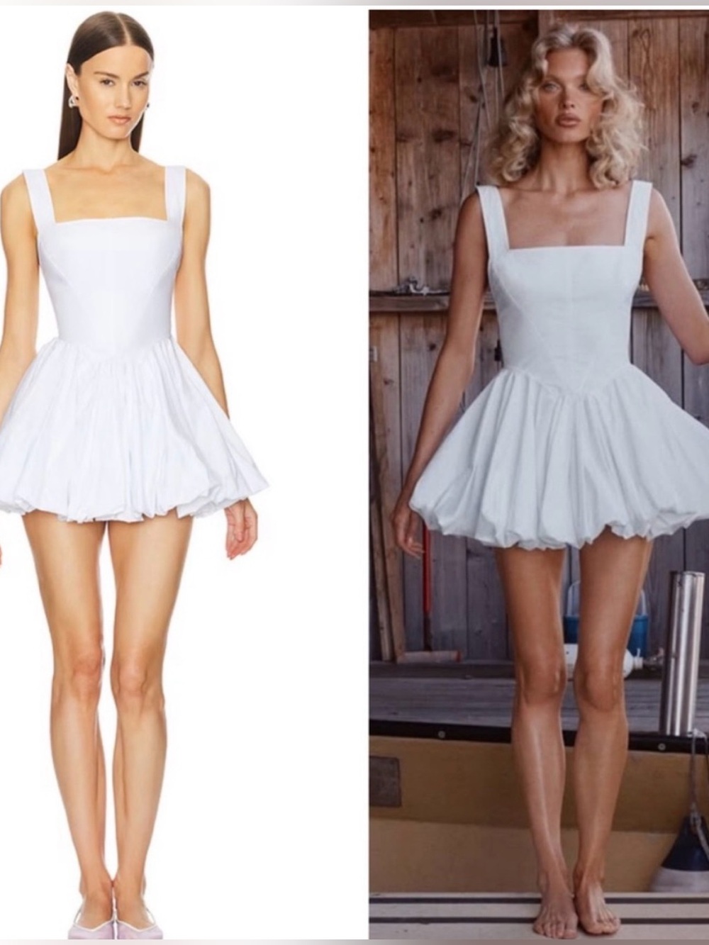 Helsa Poplin Bubble Mini Dress in White